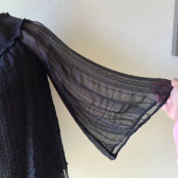 American Eagle Sheer Whimsigoth Top Small Goth Fairy Boho Black Bell Sleeve - Picture 3 of 12